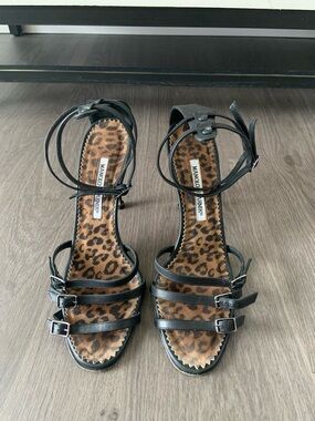 Manolo Blahnik Black Leather Strappy Heels